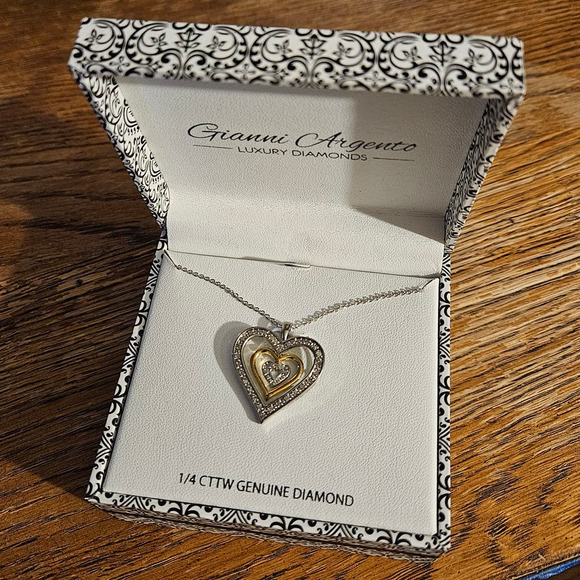 NEW! Gianni Argento Two-Tone 1/4ct. Genuine Diamond Heart Pendant Necklace - Picture 5 of 8